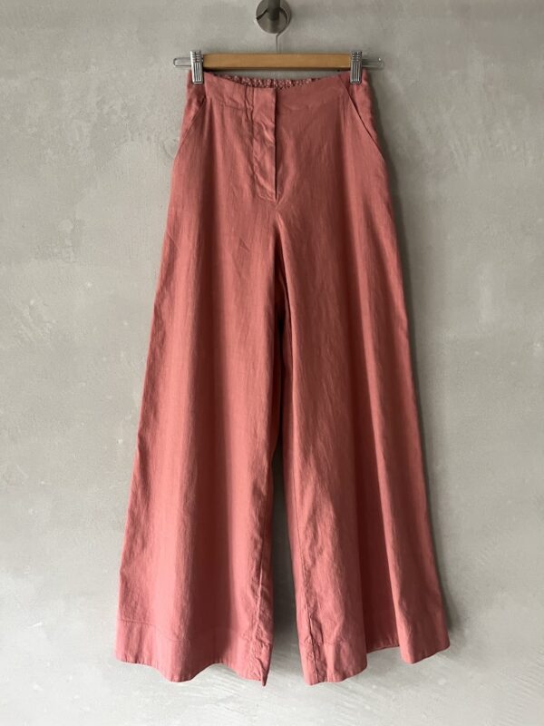 pantaloni gamba larga cotone lino corallo barbara tani