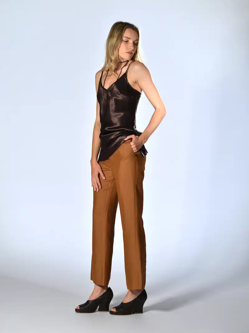 pantaloni crop viscosa lino copper marina lari 1