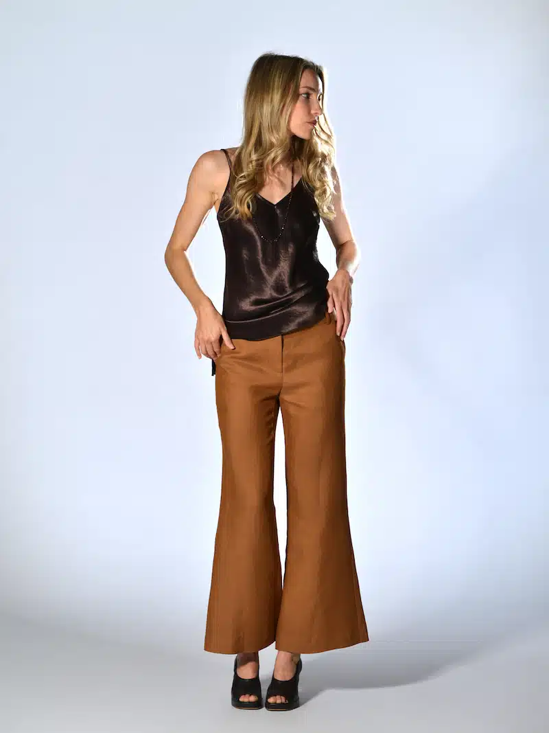 pantaloni crop viscosa lino copper marina lari