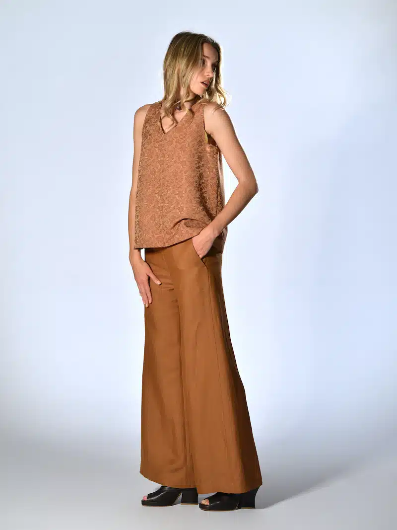 pantaloni gamba larga viscosa lino copper marina lari 1