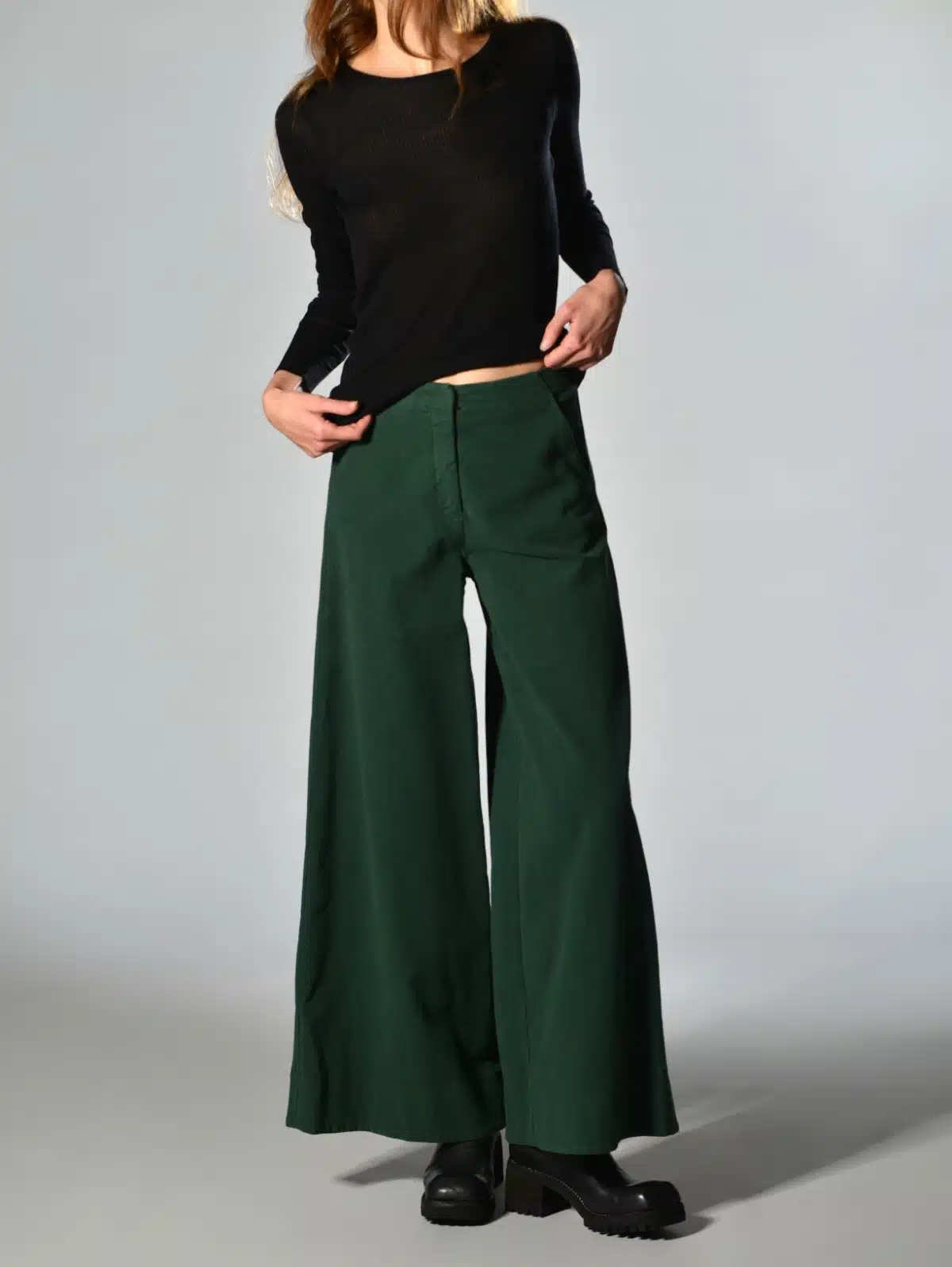 pantaloni larghi fustagno cotone verde barbara tani