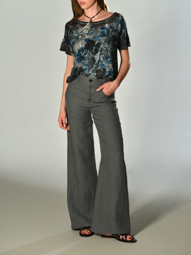 pantaloni gamba dritta in lino grigio marina lari