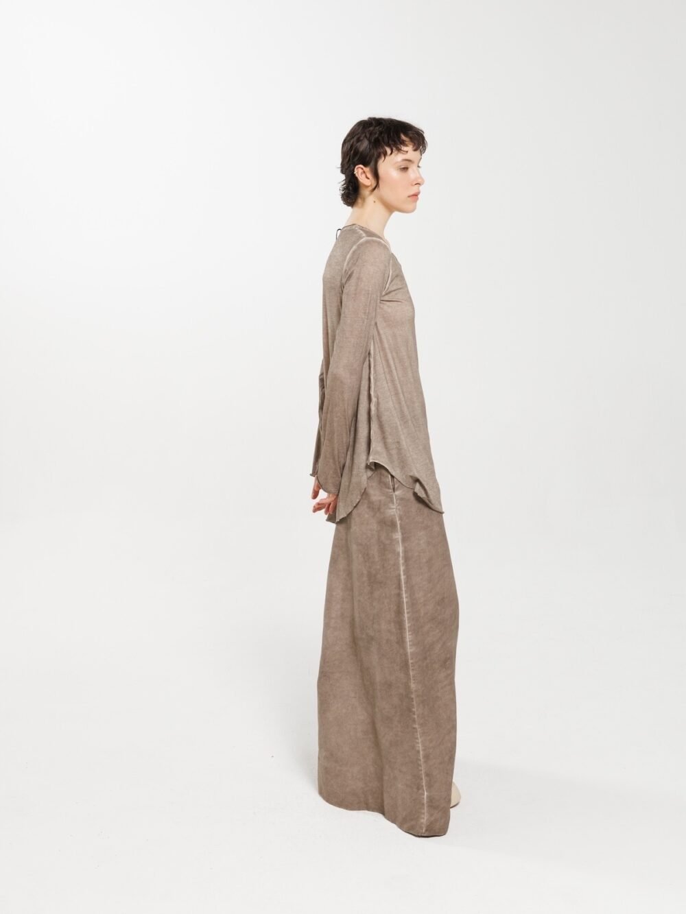 pantaloni gamba larga cotone lino beige serie numerica