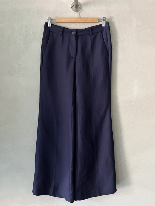 pantaloni gamba dritta viscosa lino blu marina lari