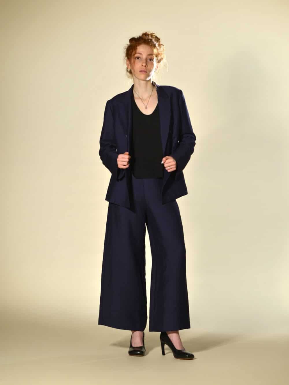 pantaloni larghi dritti crop blu marina lari