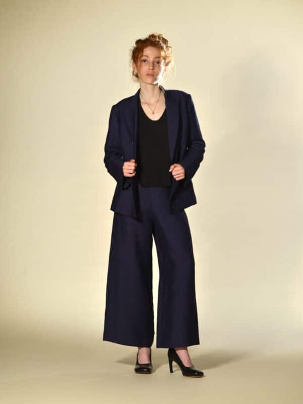 pantaloni larghi dritti crop blu marina lari