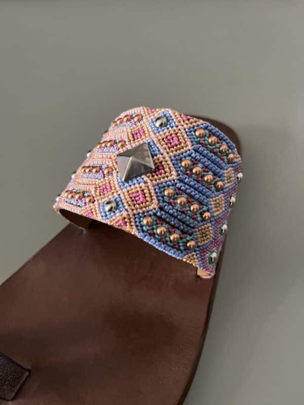 sandali cuoio marrone ricamo multicolor calleen cordero