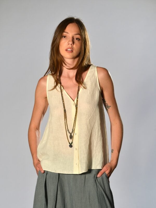 top oversized smanicato lino bianco marina lari