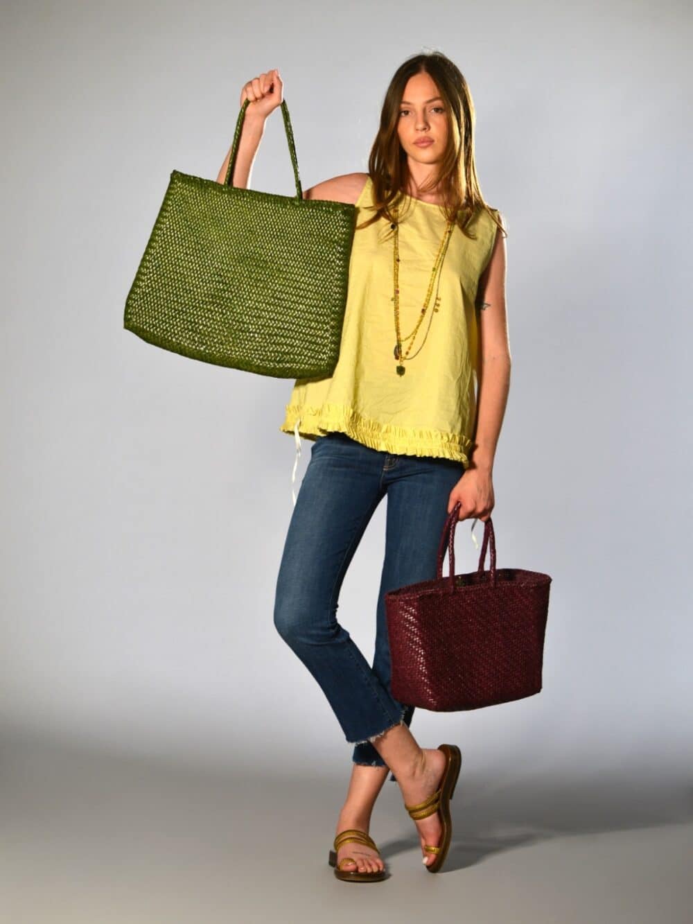 Borsa spalla pelle intrecciata sophie large verde dragon