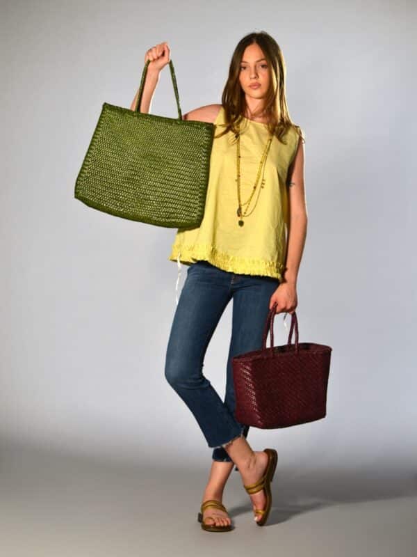 Borsa spalla pelle intrecciata sophie large verde dragon