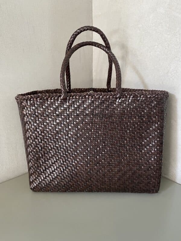 borsa spalla basket pelle intrecciata marrone dragon