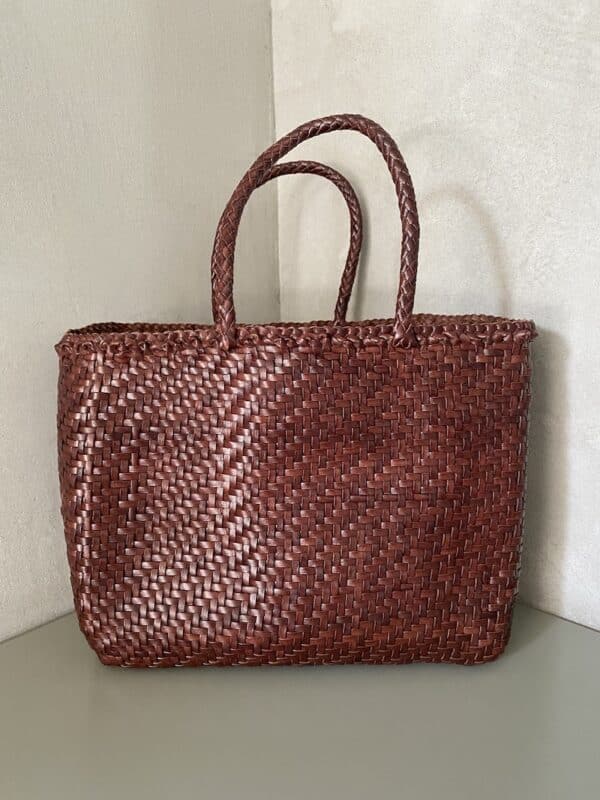 borsa spalla basket pelle intrecciata ruggine dragon