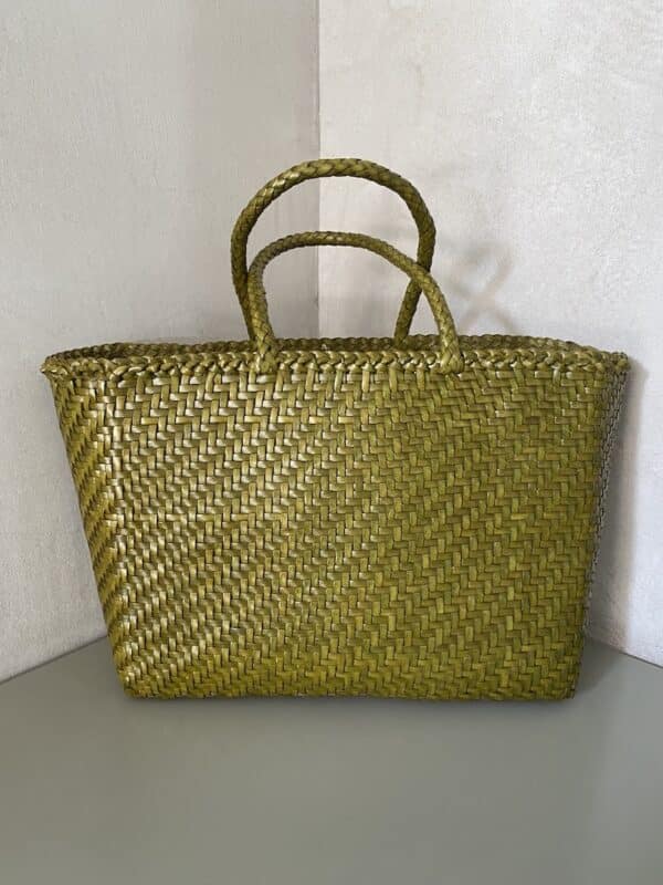 borsa spalla basket pelle intrecciata verde acido dragon