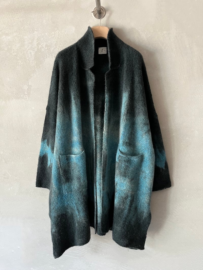 cappotto cardigan over cashmere bicolore grigio turchese fissore