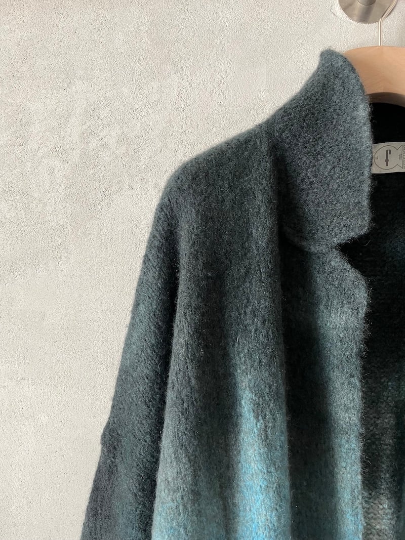 cappotto cardigan over cashmere bicolore grigio turchese fissore