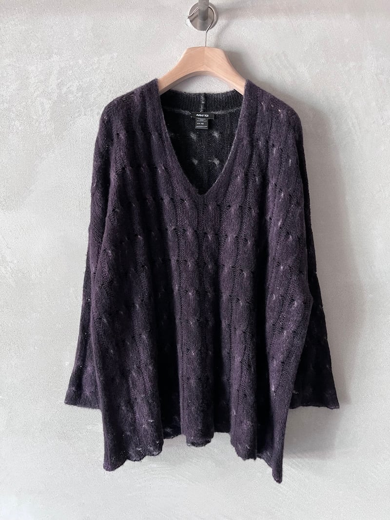 maglia over leggera trecce cashmere seta melanzana avant toi