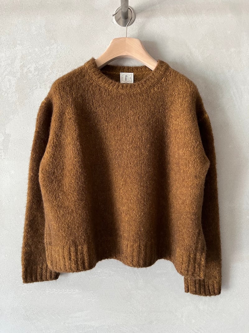 maglione over cashmere dipinto a mano tabacco senape fissore