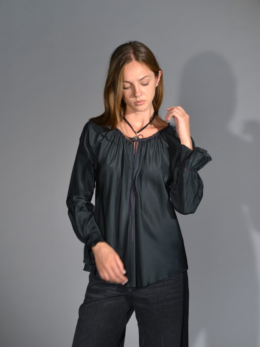 blusa camicia seta verde bottiglia susanne bommer 2