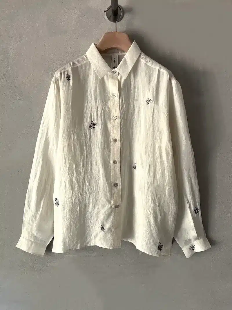 camicia seta ricamata ecru maku