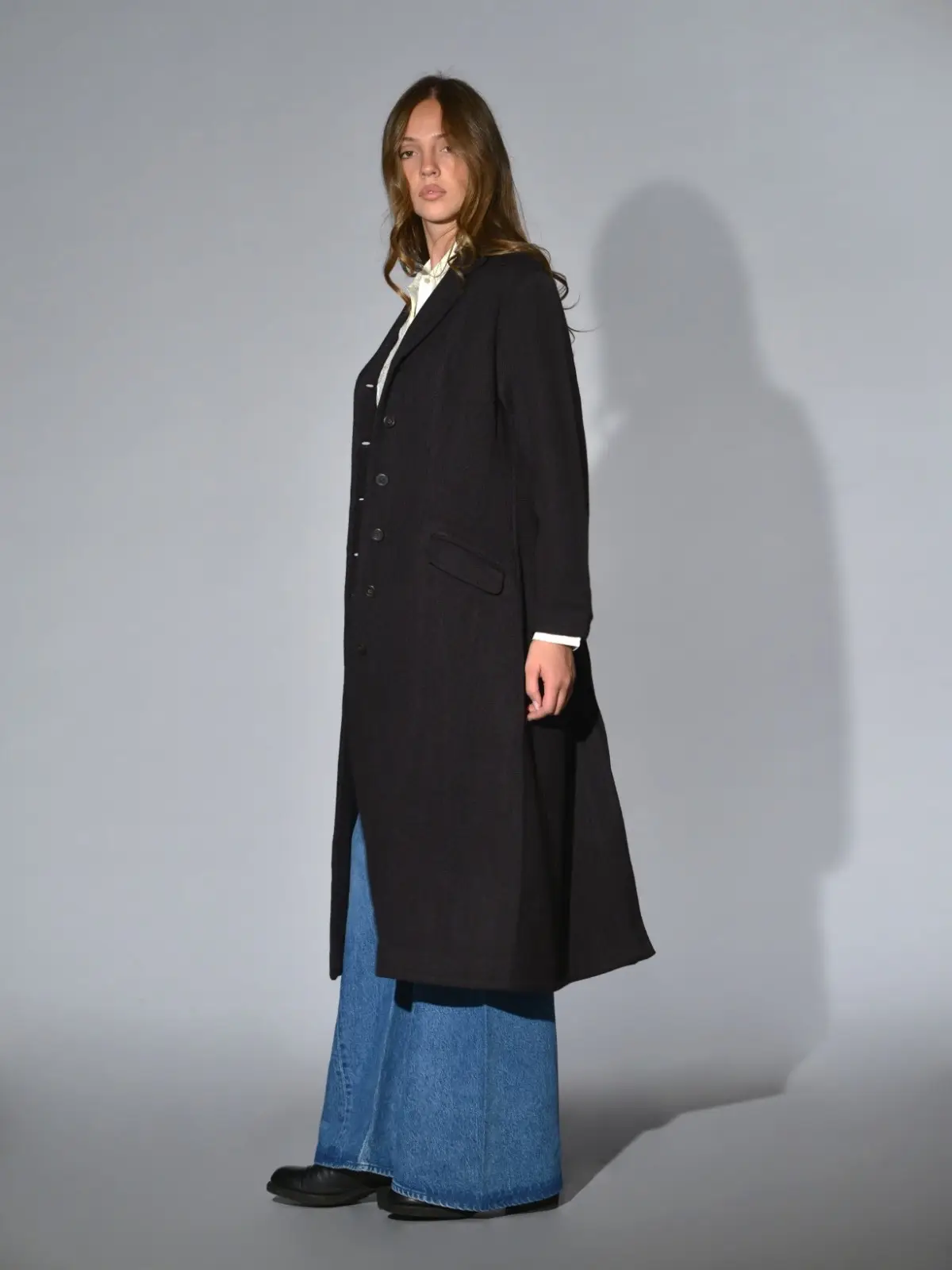 cappotto lungo nero lana foderato seta maku 2