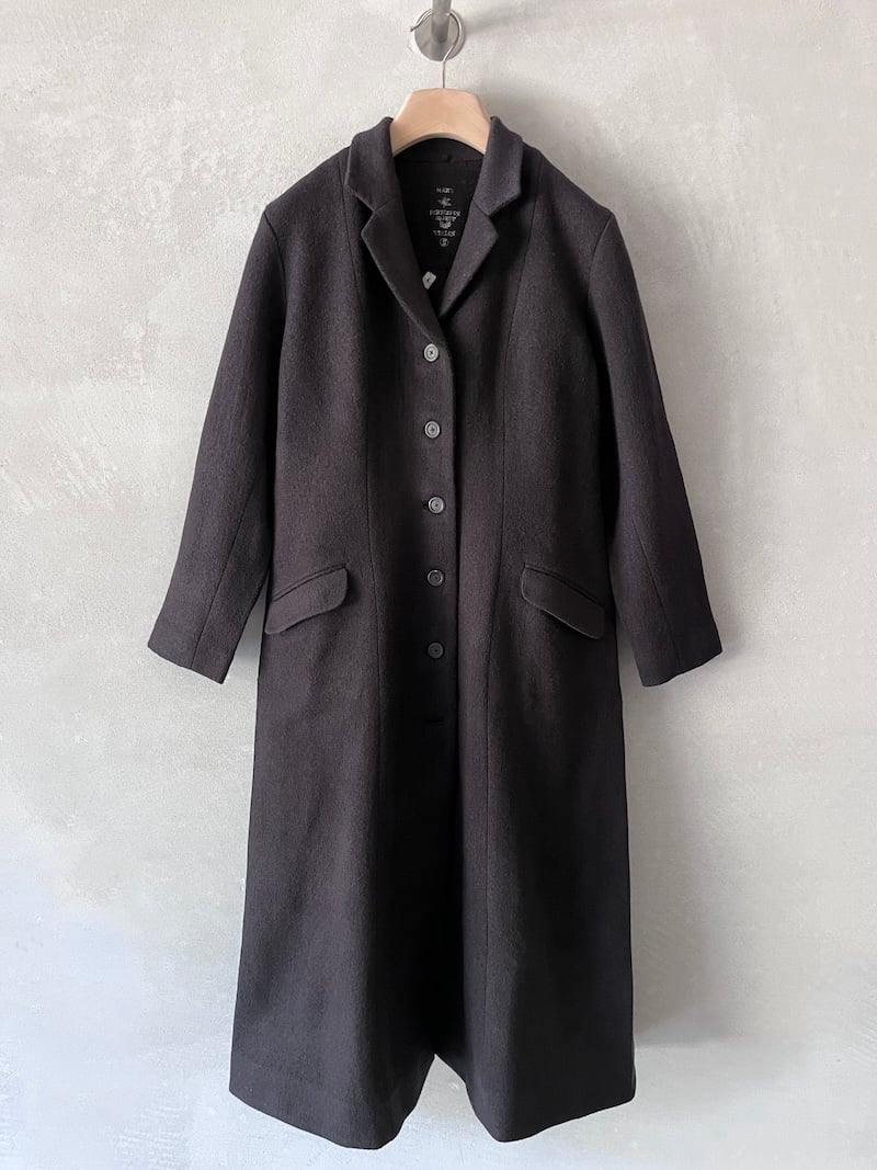 cappotto lungo nero lana foderato seta maku