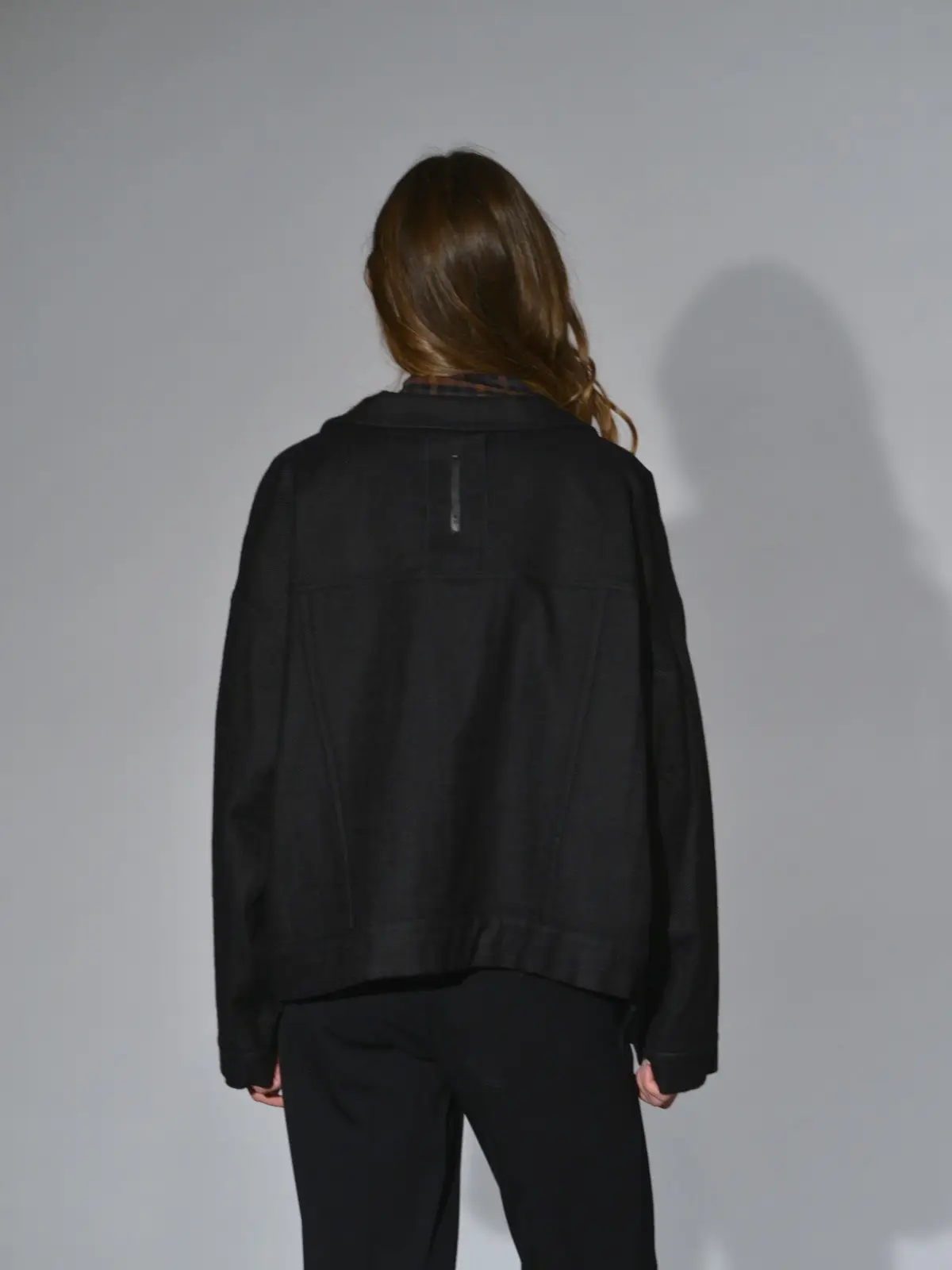 giacca sfoderata oversize lana cotone lino spigato nero serie numerica 2