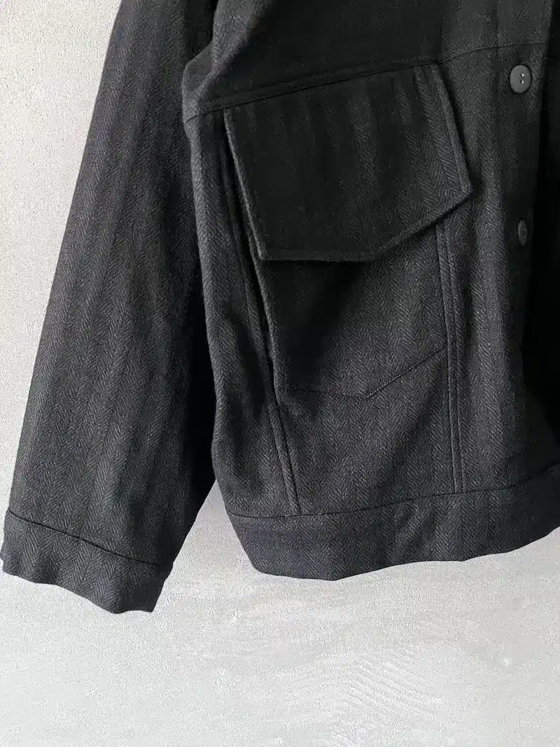 giacca sfoderata oversize lana cotone lino spigato nero serie numerica