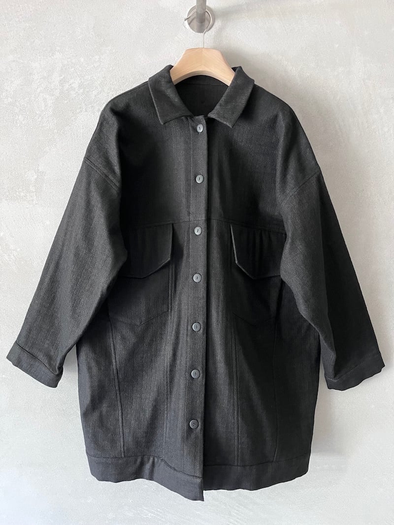giaccone oversize lana cotone lino spigato nero serie numerica