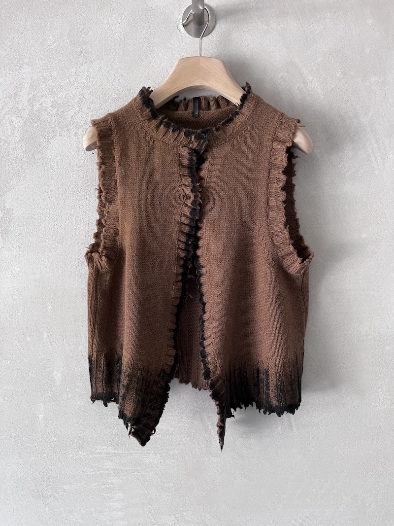 gilet bicolore cammello nero lana merino