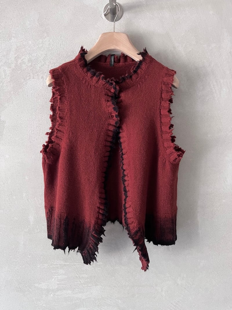 gilet bicolore ruggine nero lana merino