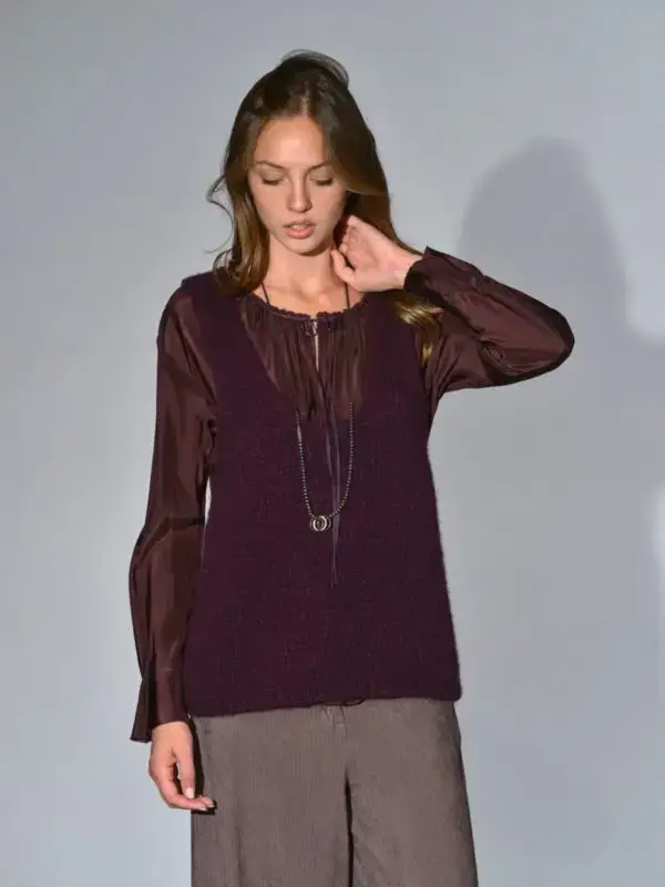 gilet cashmere seta scollato prugna thats alyki
