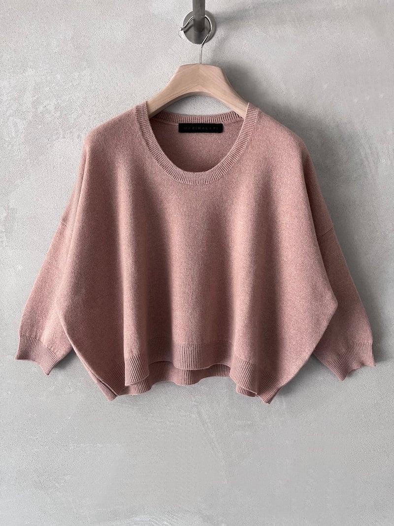 maglia corta larga cashmere rosa cameo melange marina lari