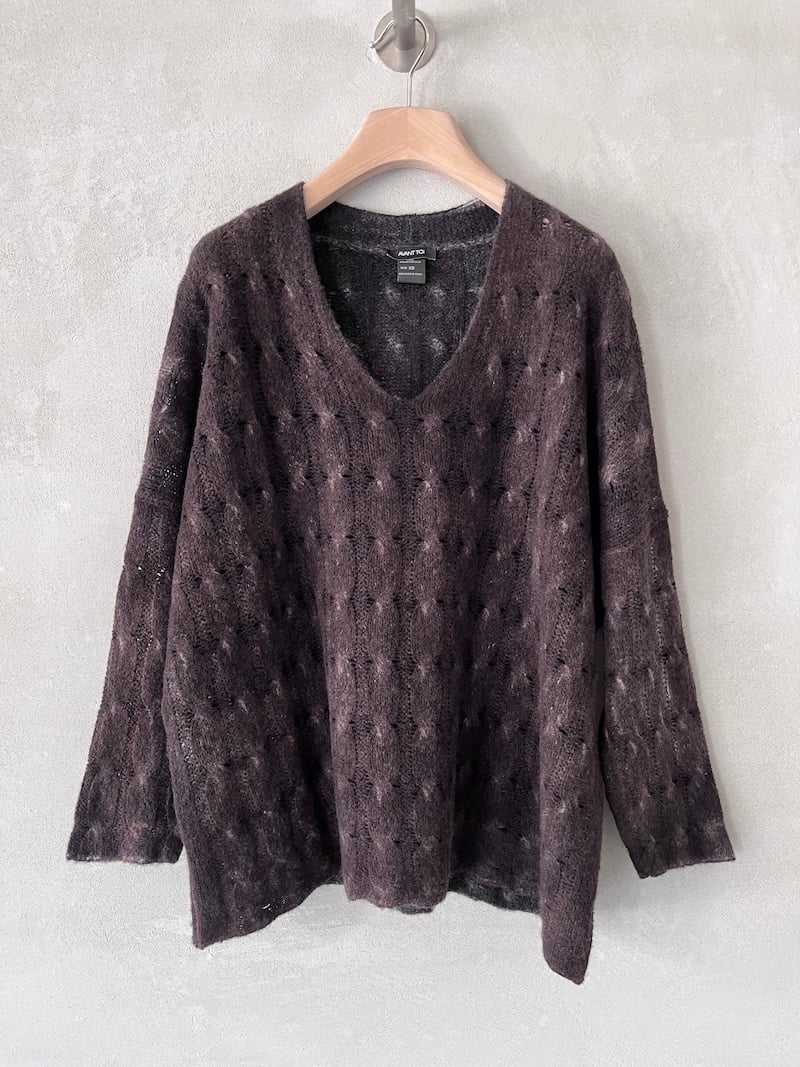 maglia over leggera trecce cashmere seta marrone avant toi