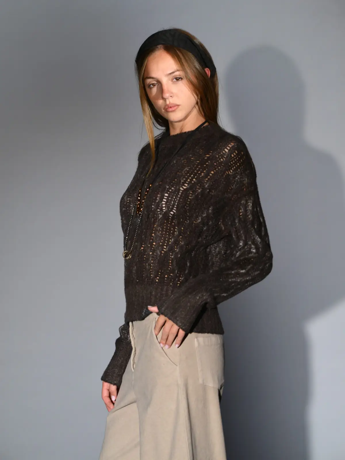 maglia traforata cashmere seta marrone avant toi 1