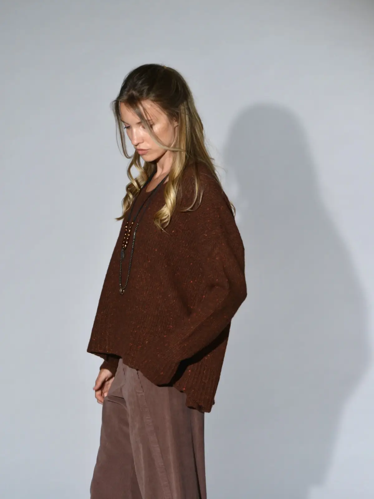 maglione over boxi cashmere lana tweed mattone marinalari 1
