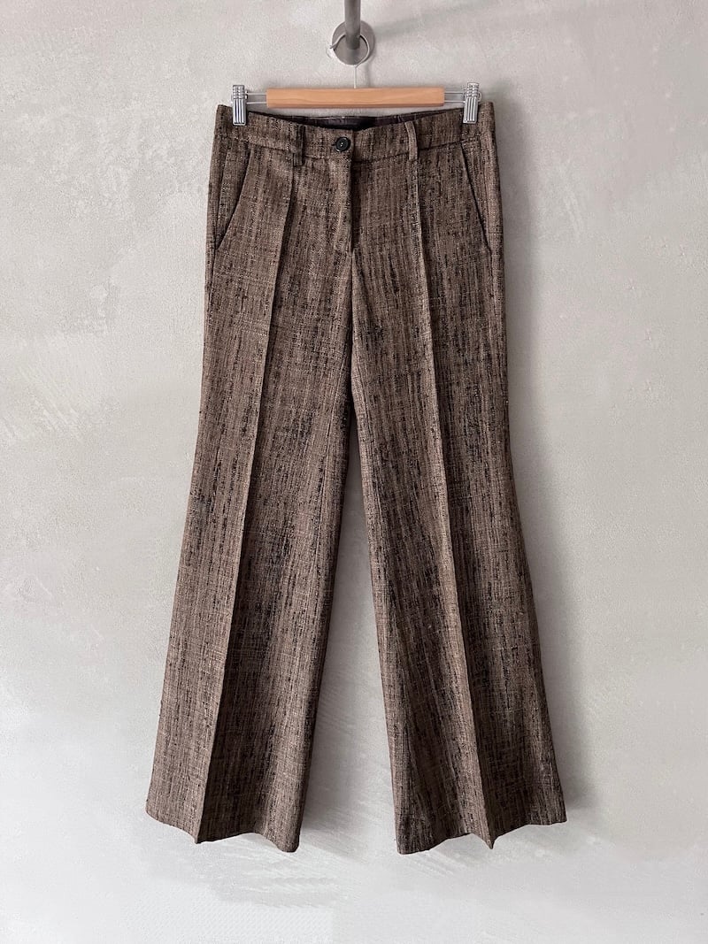 pantaloni gamba dritta seta vita bassa tortora marina lari