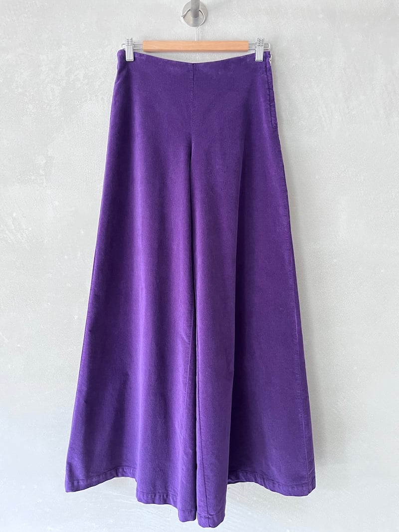 pantaloni gamba larga velluto cotone elasticizzato viola stefano mortari