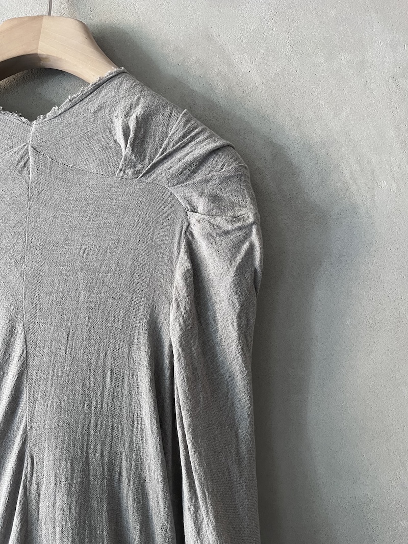 abito lungo asimmetrico scollo a V lana viscosa melange foderato grigio chiaro marc le bihan