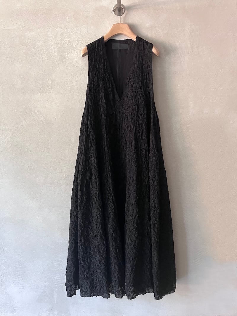 abito oversize lungo smanicato lana ricamato foderato seta nero marc le bihan