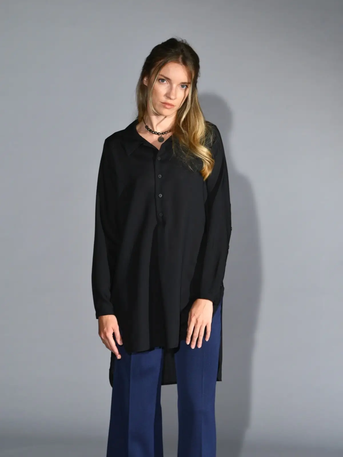 camicia lunga lana nero marina lari