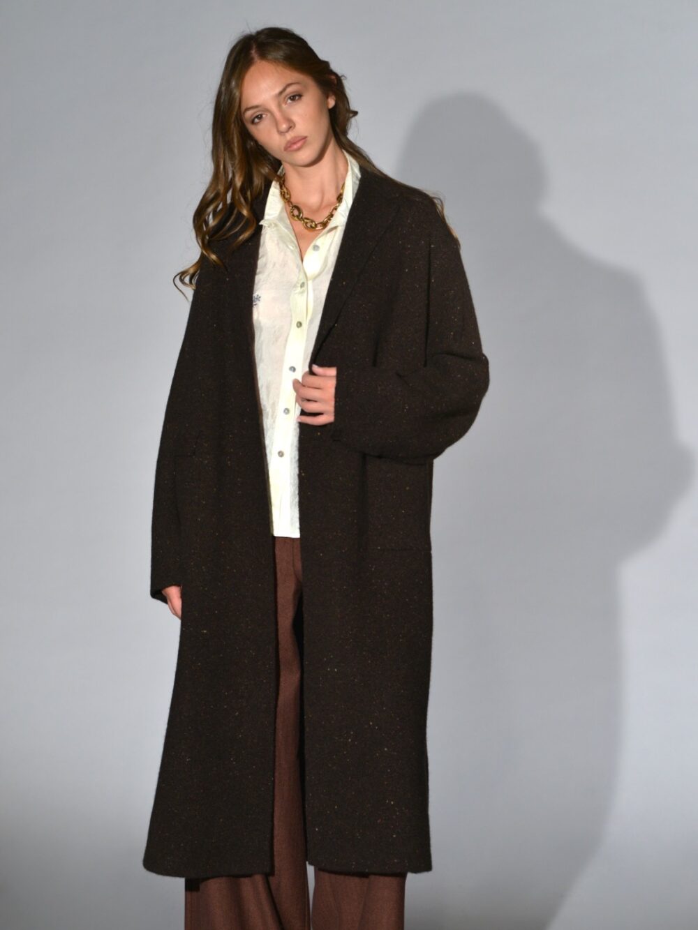 cappotto oversize lana cashmere yak marrone melange boboutic