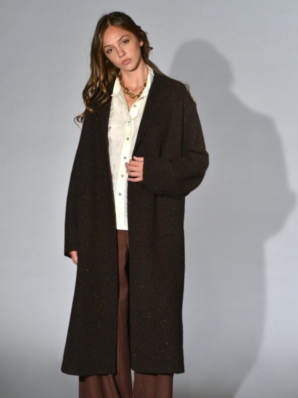 cappotto oversize lana cashmere yak marrone melange boboutic