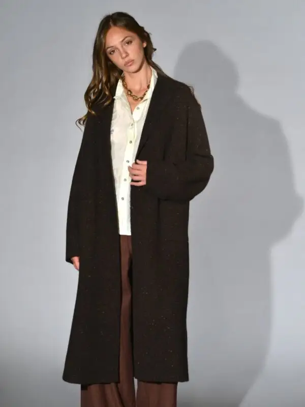 cappotto oversize lana cashmere yak marrone melange boboutic