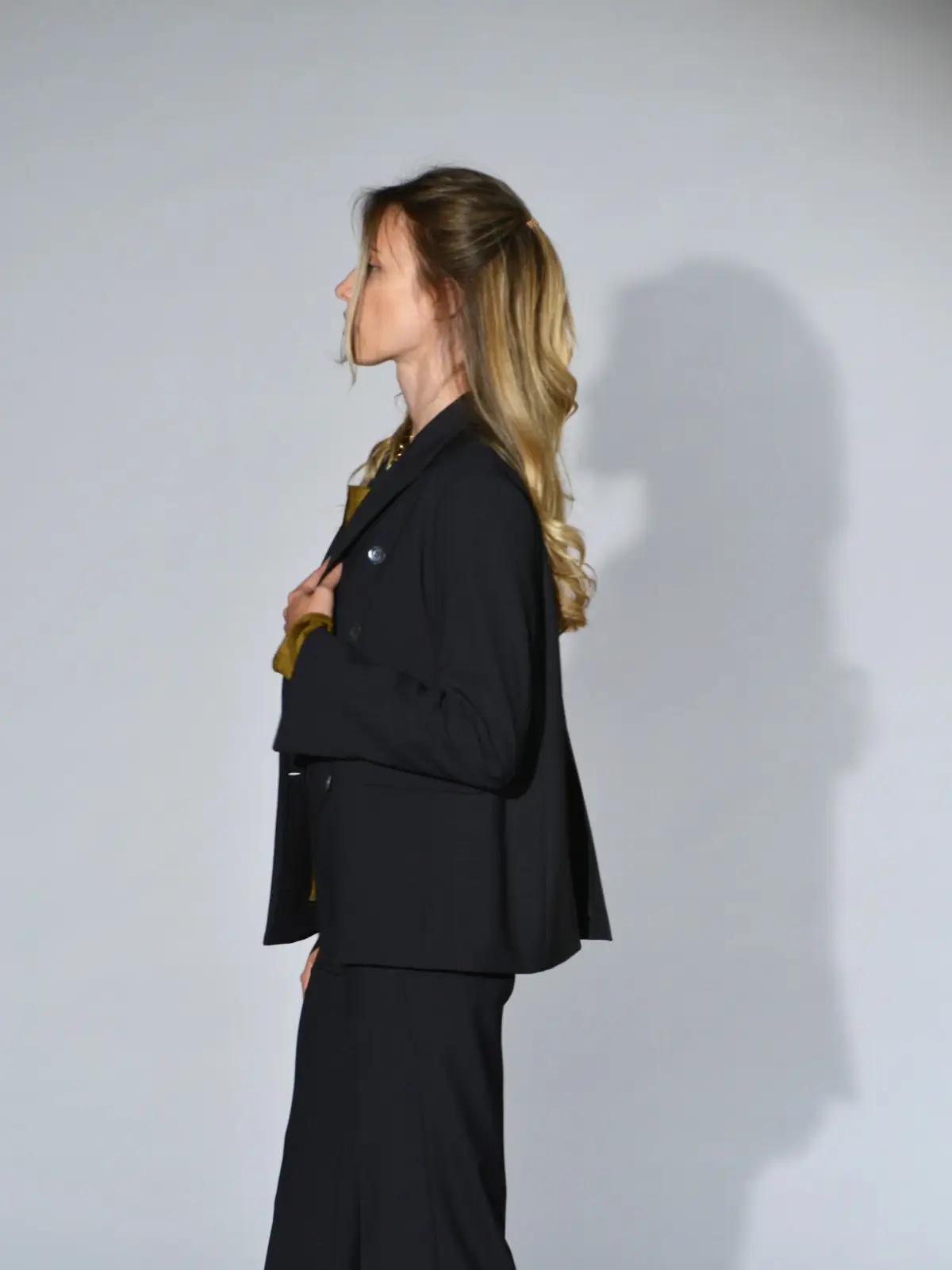 giacca doppiopetto foderata lana antracite melange marina lari 1