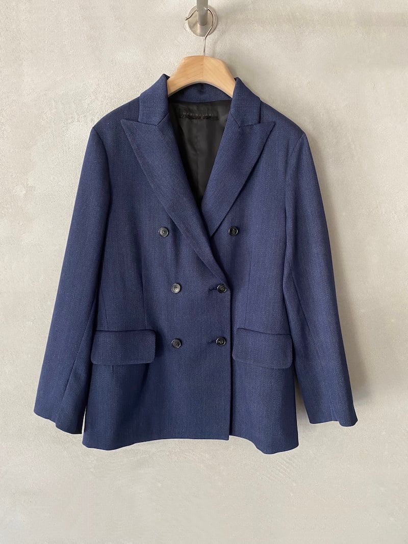 giacca doppiopetto foderata lana blu melange marina lari