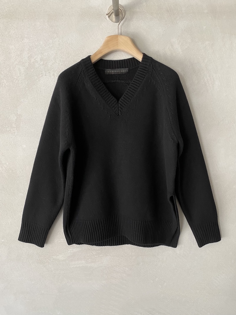 maglione over scollo a V cashmere lana nero marinalari