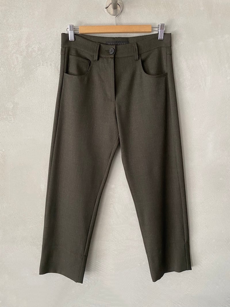 pantaloni crop lana melange army marina lari