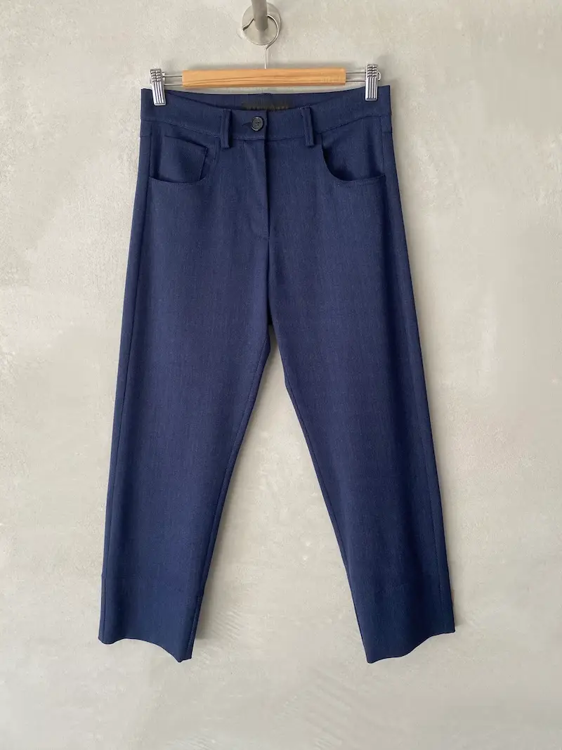 pantaloni crop lana melange blu marina lari