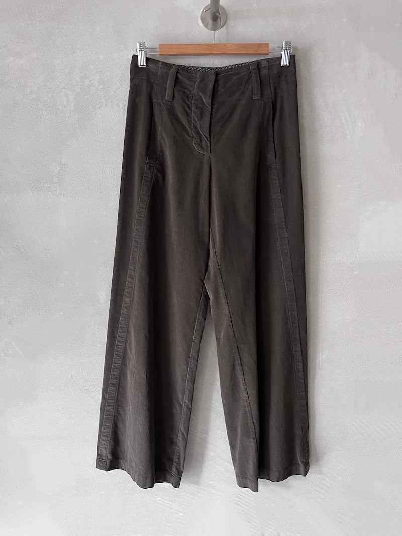 pantaloni gamba dritta vita media velluto millerighe cotone marrone barbara tani