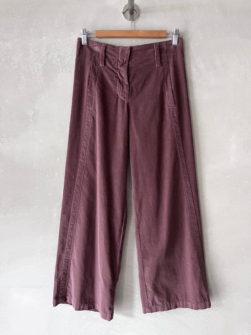 pantaloni gamba dritta vita media velluto millerighe cotone rosa malva barbara tani